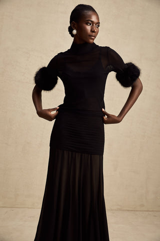 Ségolène Faux-Fur Tulle Top — Black