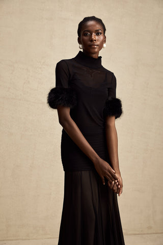 Ségolène Faux-Fur Tulle Top — Black