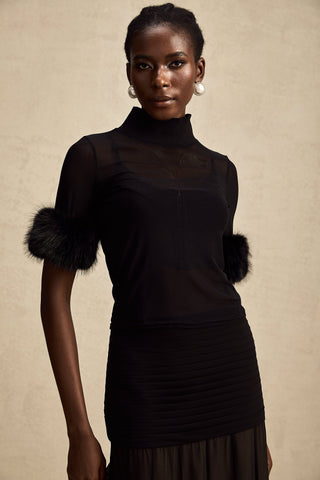 Ségolène Faux-Fur Tulle Top — Black