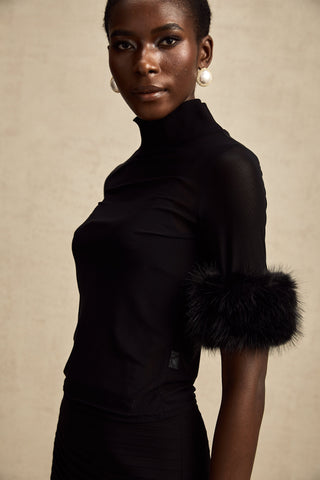 Ségolène Faux-Fur Tulle Top — Black