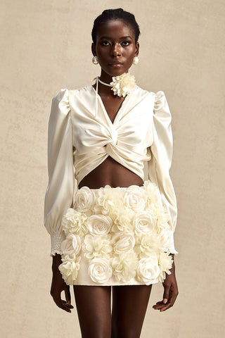 Nouria Twist-Detail Crop Top — White