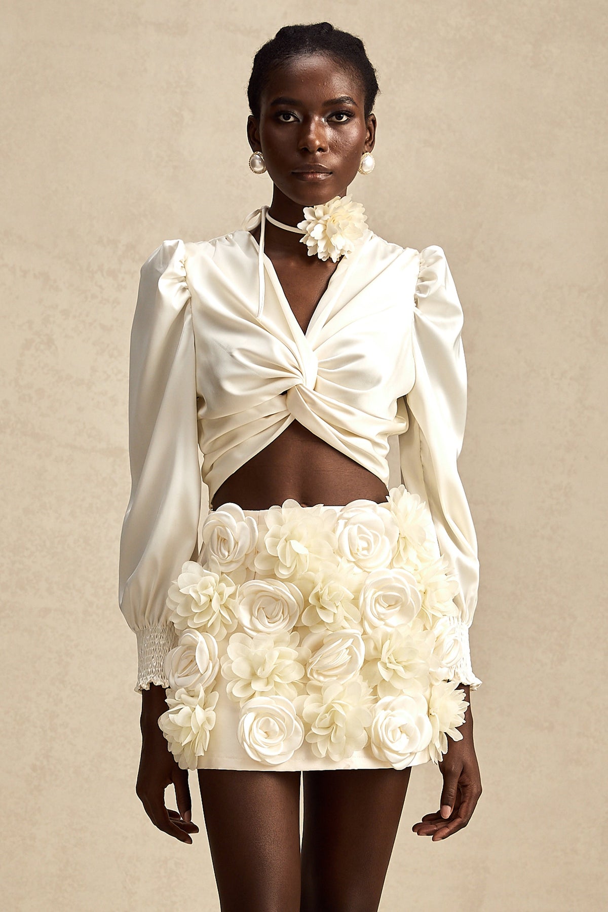 Nouria Twist-Detail Crop Top — White