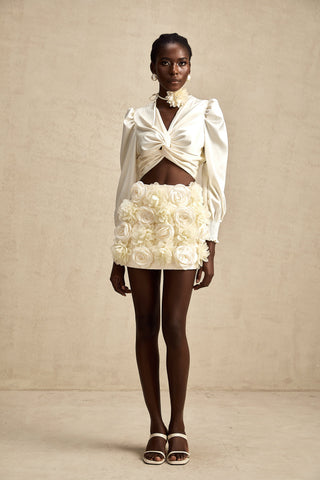 Nouria Faux-Flower Mini Skirt — Neutral