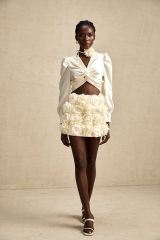 Nouria Twist-Detail Crop Top — White