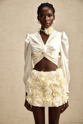 Nouria Twist-Detail Crop Top — White
