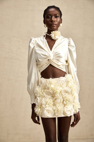 Nouria Twist-Detail Crop Top — White