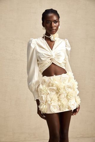 Nouria Twist-Detail Crop Top — White