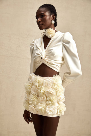 Nouria Twist-Detail Crop Top — White
