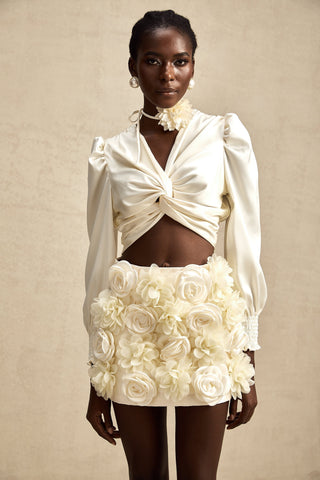 Nouria Twist-Detail Crop Top — White