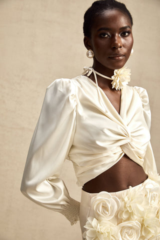 Nouria Twist-Detail Crop Top — White