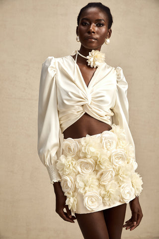 Nouria Twist-Detail Crop Top — White
