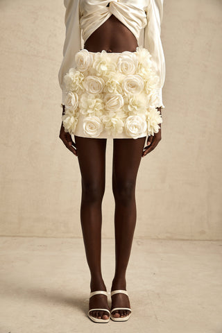 Nouria Faux-Flower Mini Skirt — Neutral