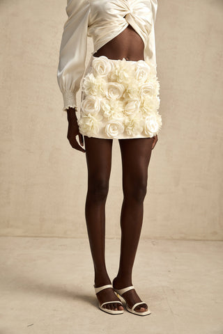 Nouria Faux-Flower Mini Skirt — Neutral
