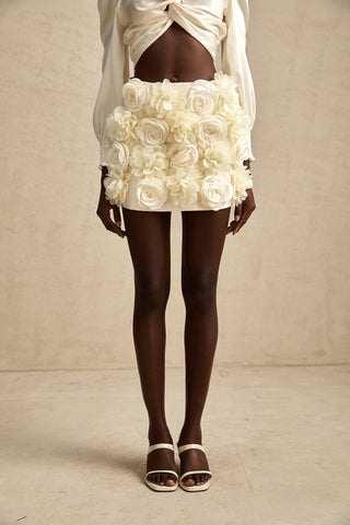 Nouria Faux-Flower Mini Skirt — Neutral