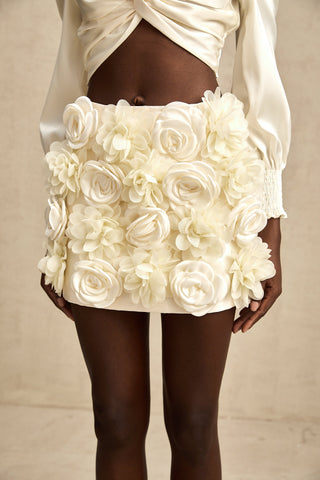 Nouria Faux-Flower Mini Skirt — Neutral