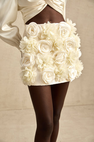 Nouria Faux-Flower Mini Skirt — Neutral
