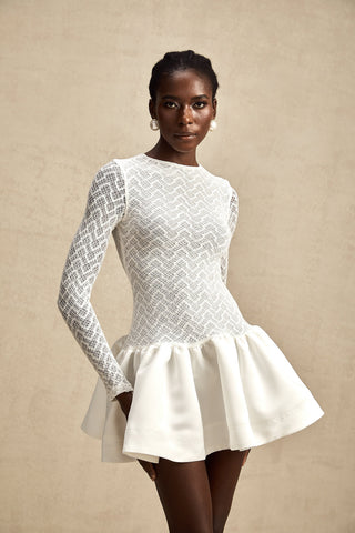 Océane Guipure Lace Mini Dress — White