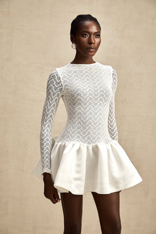 Océane Guipure Lace Mini Dress — White