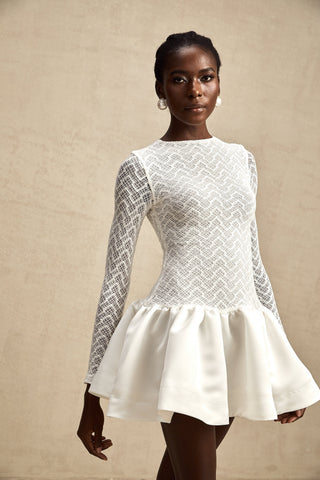 Océane Guipure Lace Mini Dress — White