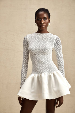 Océane Guipure Lace Mini Dress — White