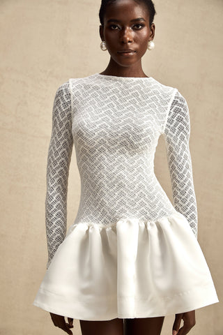 Océane Guipure Lace Mini Dress — White