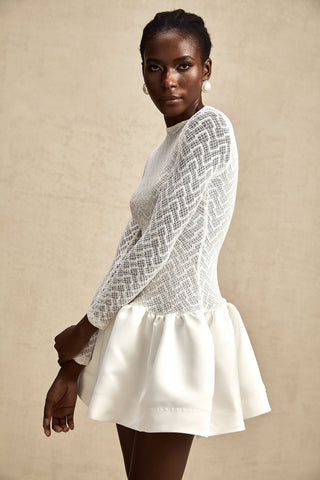 Océane Guipure Lace Mini Dress — White