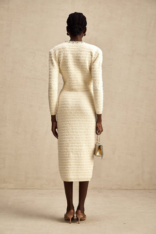 Justine Embellished Knit Cardigan and Skirt Set — Neutral