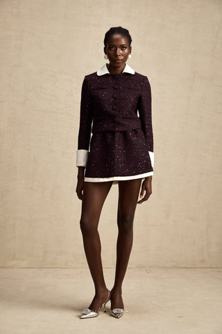 Brigitte Sequined Tweed Jacket and Skirt Set — Purple