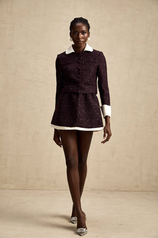 Brigitte Sequined Tweed Jacket and Skirt Set — Purple