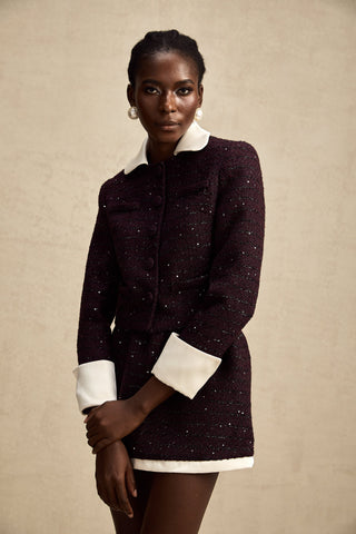 Brigitte Sequined Tweed Jacket and Skirt Set — Purple