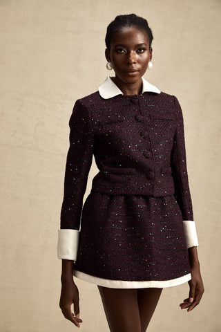 Brigitte Sequined Tweed Jacket and Skirt Set — Purple