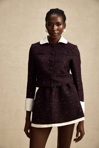 Brigitte Sequined Tweed Jacket and Skirt Set — Purple