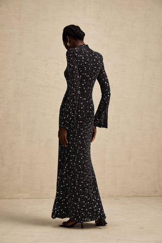Léna Semi-Sheer Crystal Maxi Dress — Black