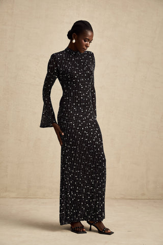 Léna Semi-Sheer Crystal Maxi Dress — Black