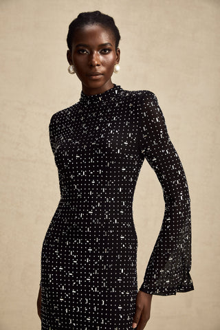 Léna Semi-Sheer Crystal Maxi Dress — Black