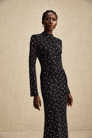 Léna Semi-Sheer Crystal Maxi Dress — Black