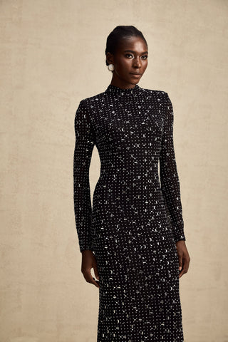 Léna Semi-Sheer Crystal Maxi Dress — Black