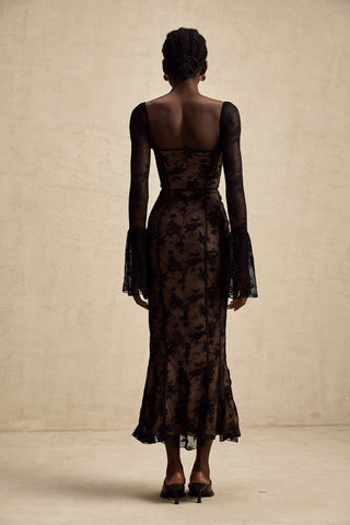 Marlene Lace Bustier Maxi Dress — Black