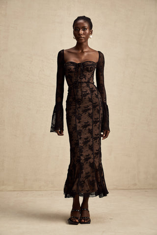 Marlene Lace Bustier Maxi Dress — Black