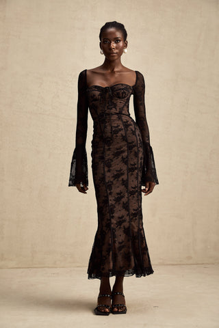 Marlene Lace Bustier Maxi Dress — Black