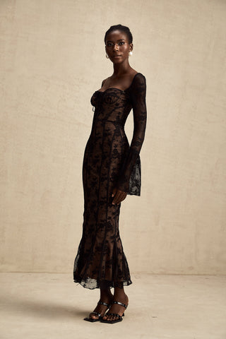 Marlene Lace Bustier Maxi Dress — Black