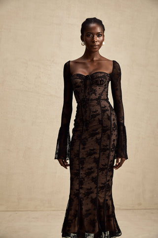 Marlene Lace Bustier Maxi Dress — Black