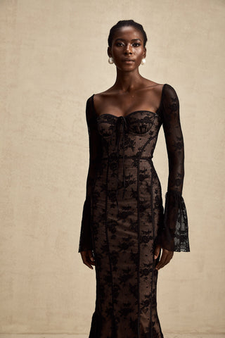 Marlene Lace Bustier Maxi Dress — Black