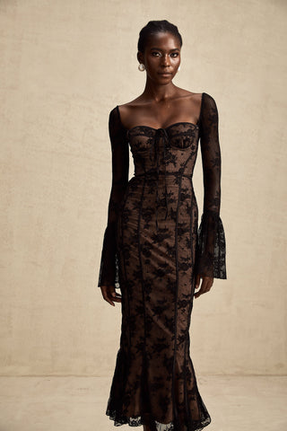 Marlene Lace Bustier Maxi Dress — Black