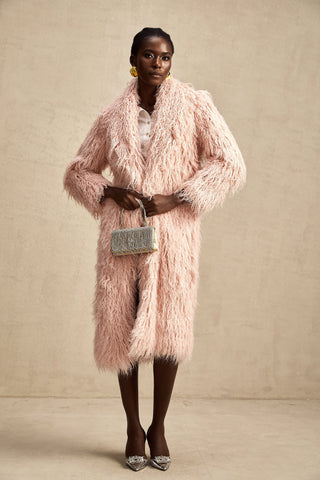 Mélanie Faux-Fur Open-Front Coat — Pink