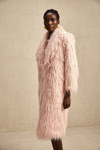 Mélanie Faux-Fur Open-Front Coat — Pink
