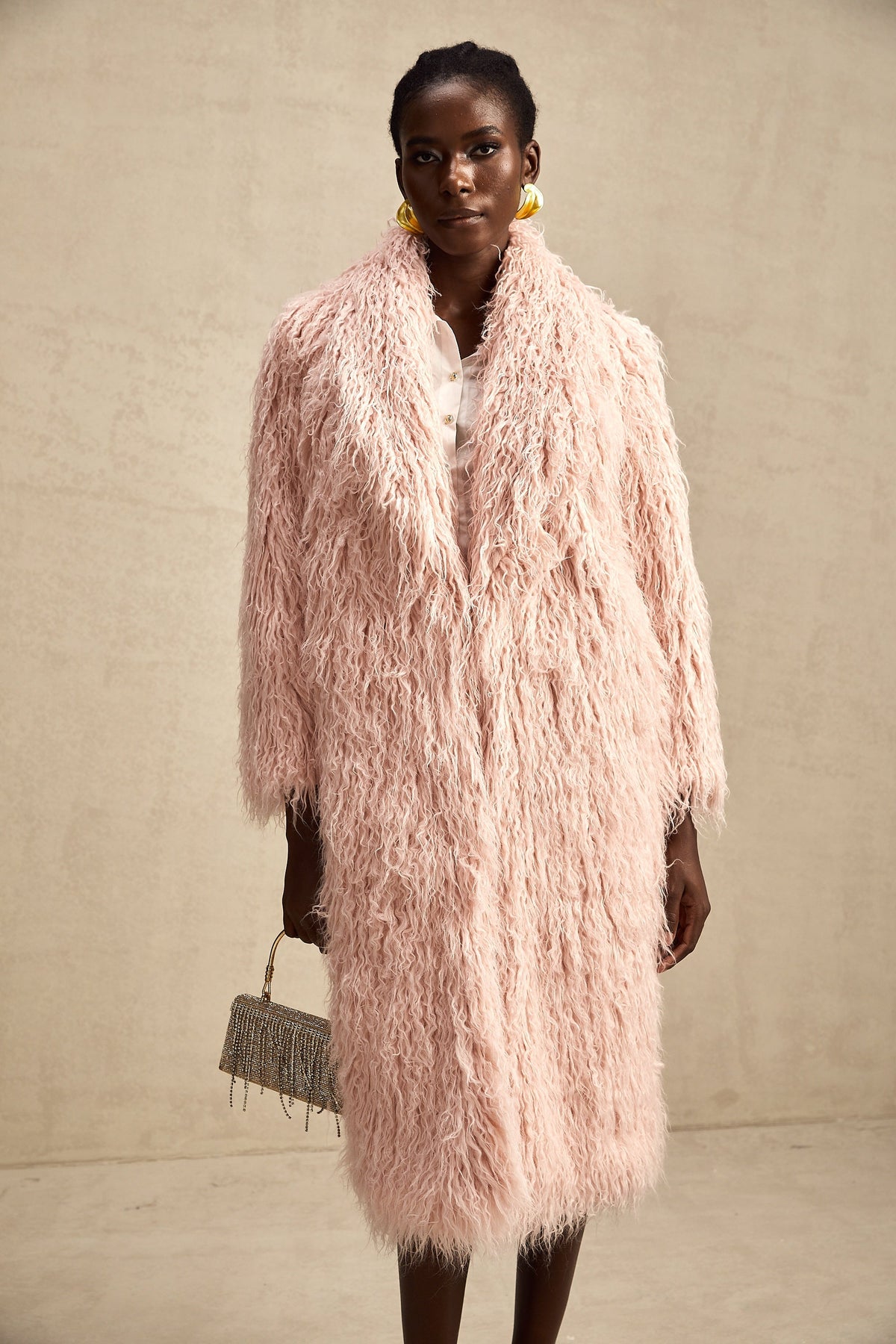 Mélanie Faux-Fur Open-Front Coat — Pink