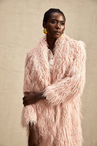 Mélanie Faux-Fur Open-Front Coat — Pink