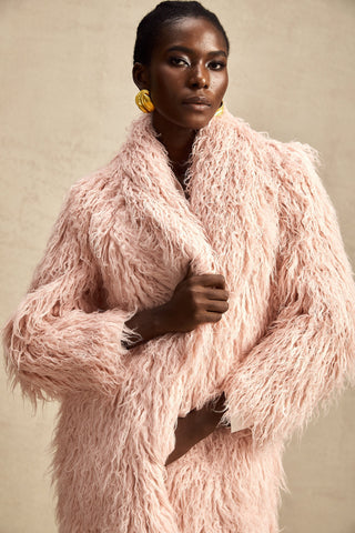 Mélanie Faux-Fur Open-Front Coat — Pink