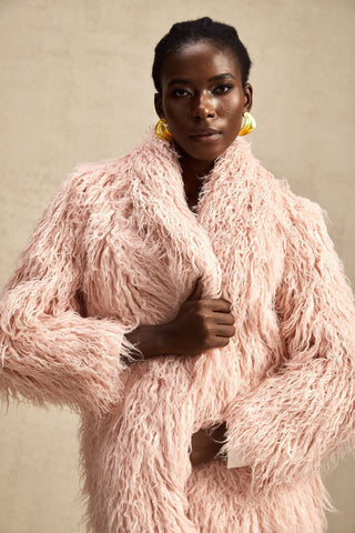 Mélanie Faux-Fur Open-Front Coat — Pink